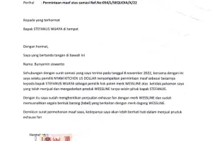 Penindakan Tegas Terhadap Pemalsuan dan Penggunaan Merk WESSLINE Tanpa Izin oleh Bunyamin Siswanto Nyam Kitchen