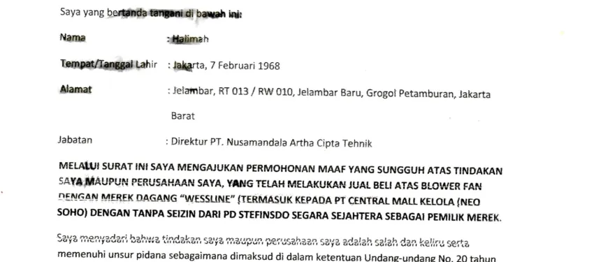 Penindakan Tegas Terhadap Pemalsuan dan Penggunaan Merk WESSLINE Tanpa Izin oleh PT. Nusamandala Artha Cipta Tehnik